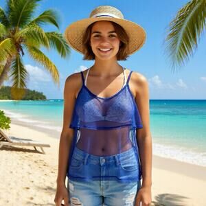 Vtg Y2K Sears Purple Lace Mesh Tank Top Boho Preppy Fairy Goth Whimsy Vamp Jrs M